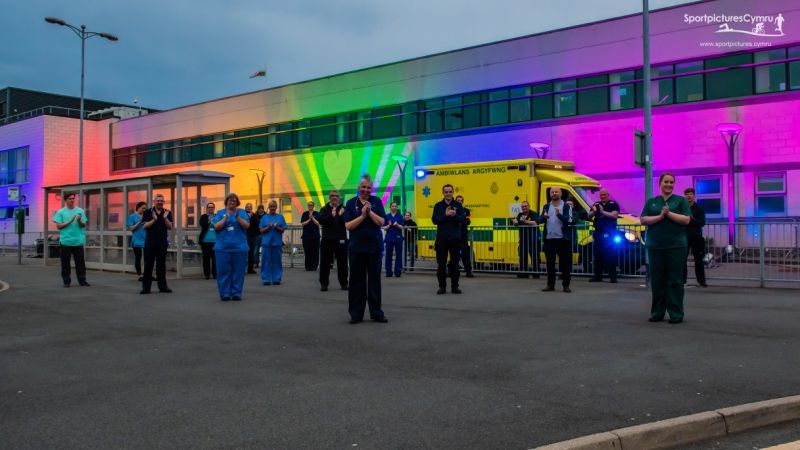 Ysbyty Gwynedd lights up to honour key NHS workers