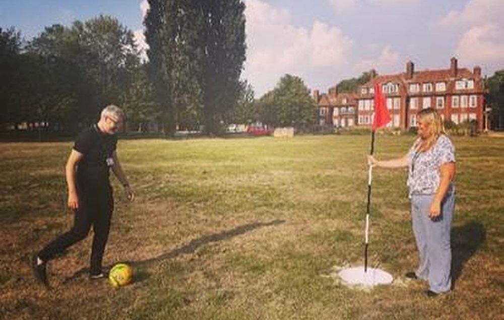 Royston patients enjoy rounds on their new foot-golf course