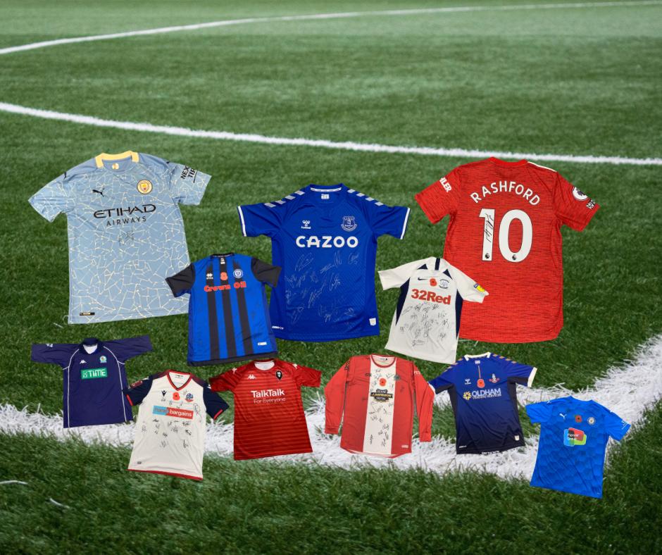 Manchester United and City signed shirts to be auctioned by Salford Veterans Village