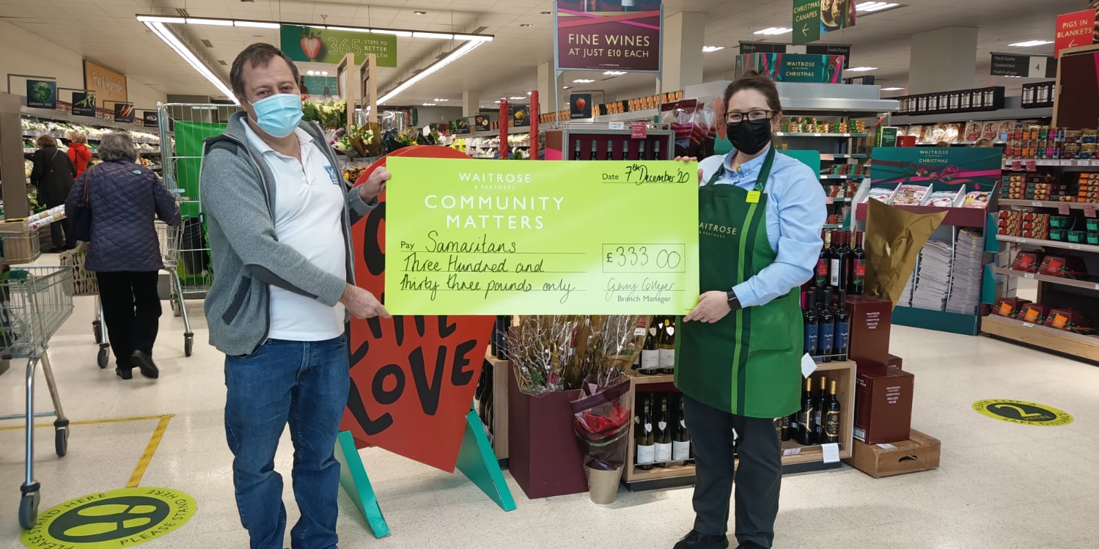Farnborough Samaritans group gifted £333 from Waitrose