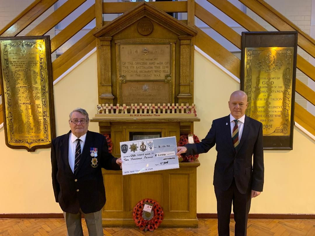 Stockport Regiment association donates £2,000 to Cheshire memorial appeal