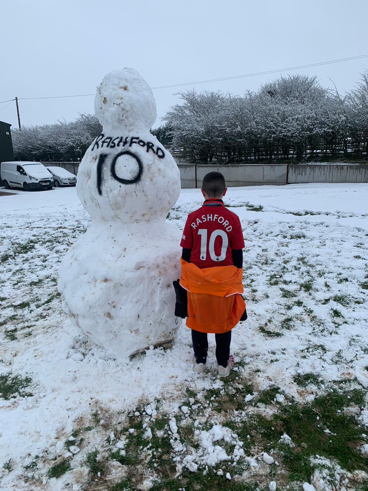 Incredible Marcus Rashford snowman made in Tamworth goes viral