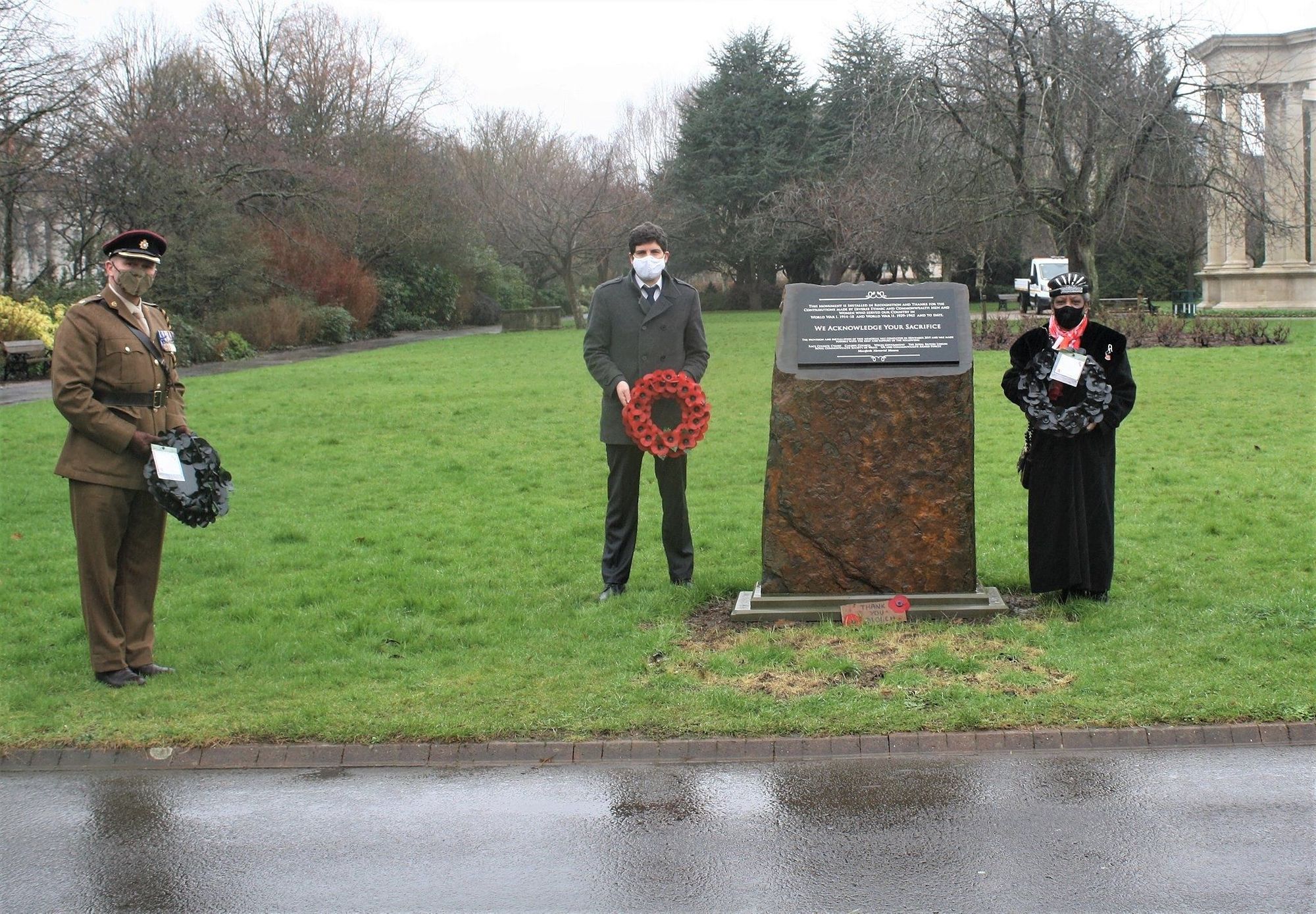 New wreaths have been laid at Alexandra Gardens after the previous ones were dumped on a bin