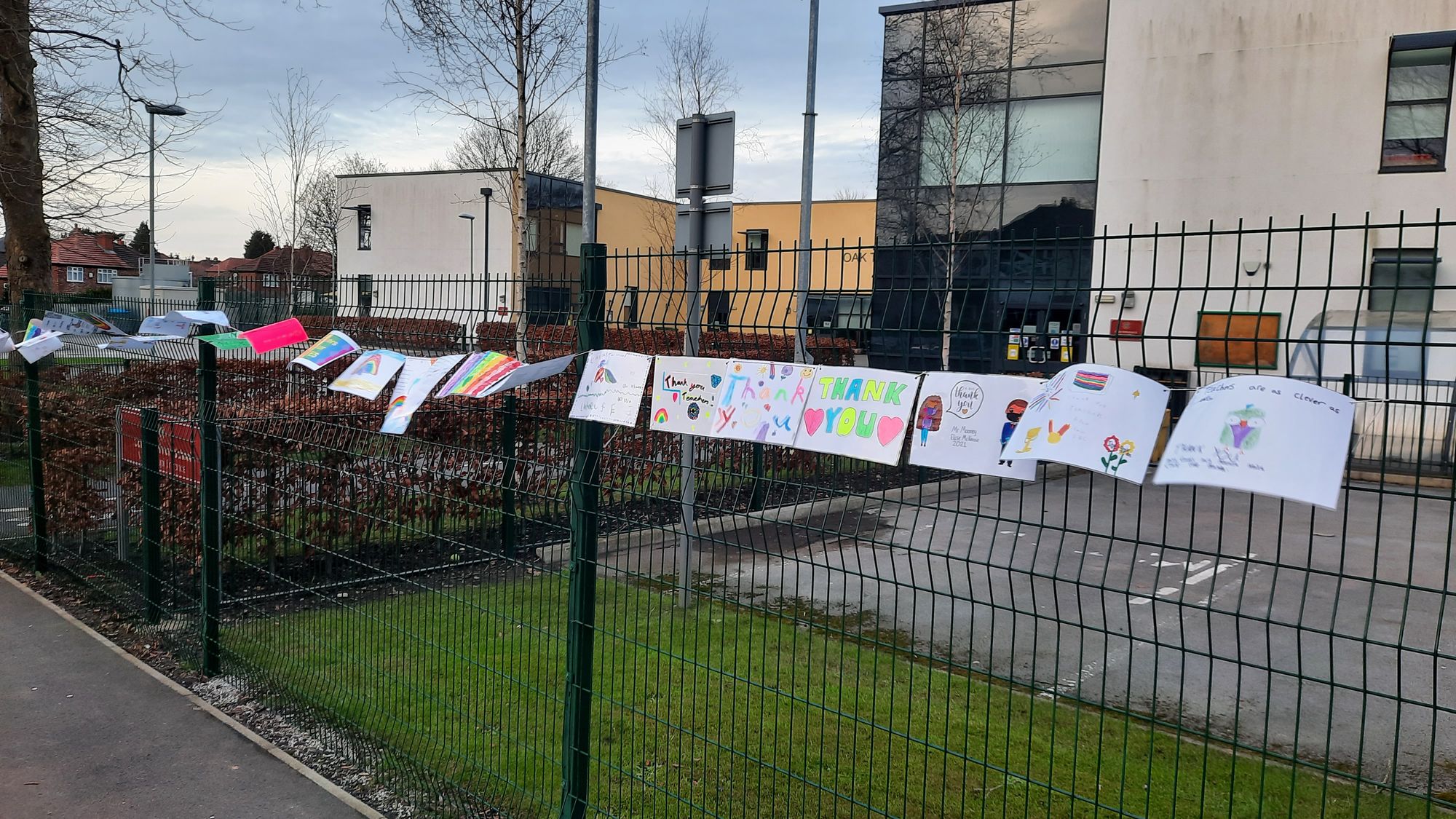Cheadle pupils thank teachers with display of homemade posters on school gates