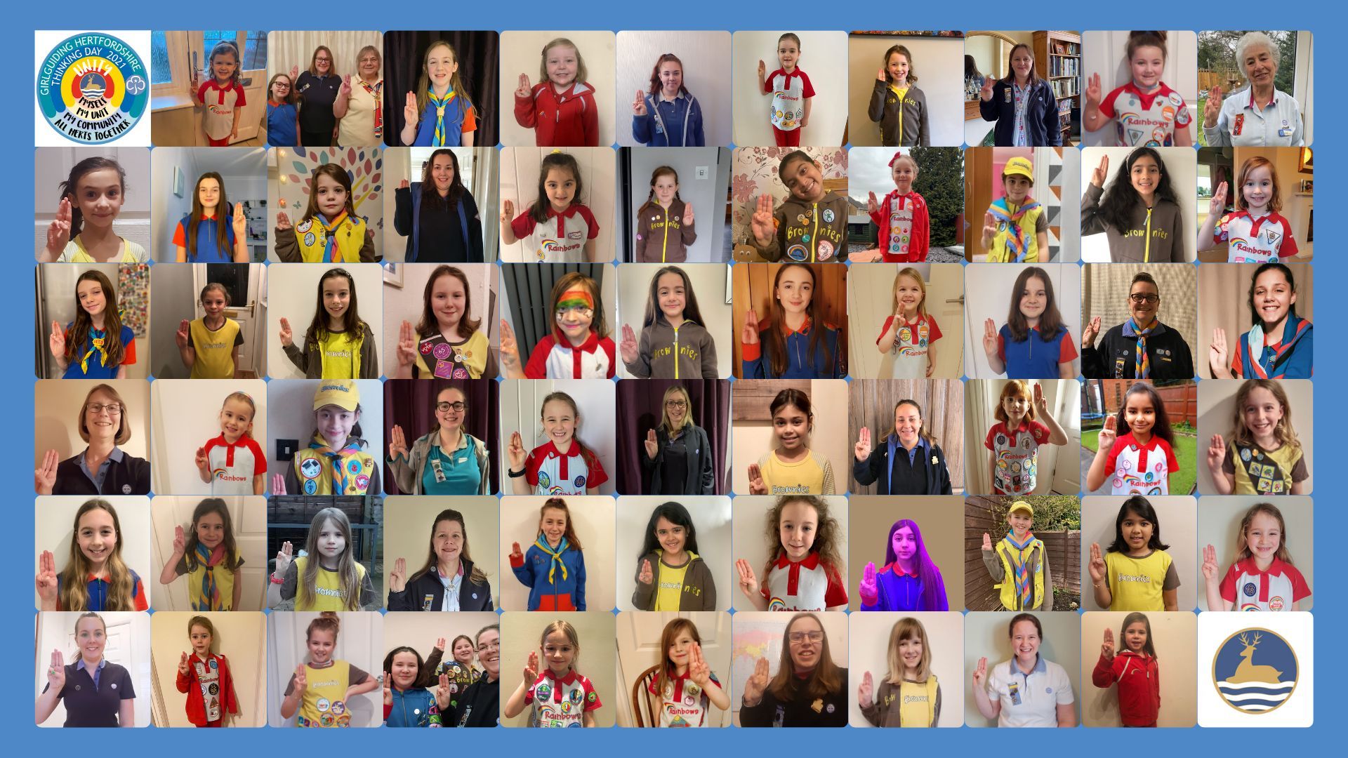 Girlguiding Hertfordshire members renew their promises online to mark Thinking Day during the pandemic