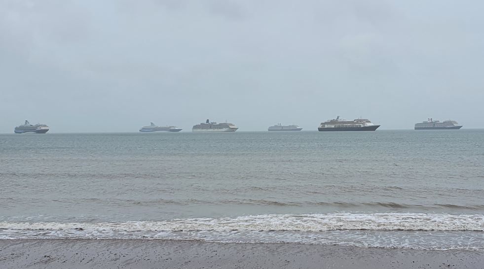 There are SIX giant cruise ships in Tor Bay today - the bay's largest 'fleet' yet