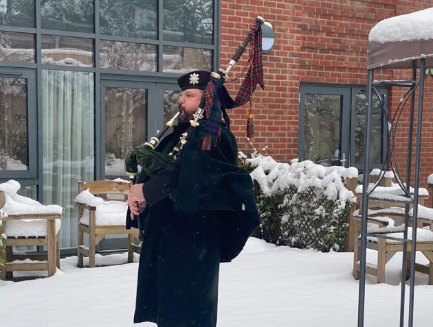 Sutton Coldfield care home residents celebrate burns night with haggis and bagpipes
