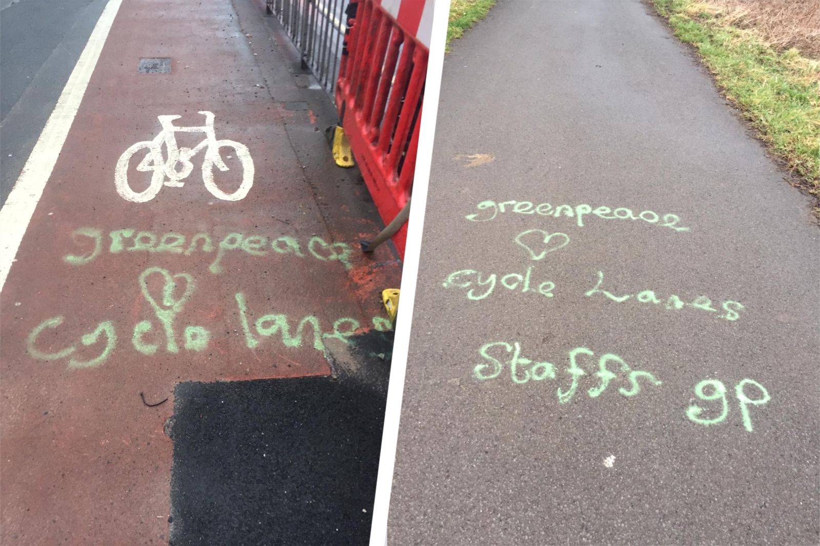 Mass, colourful, chalking took place in Stafford as Greenpeace group visited