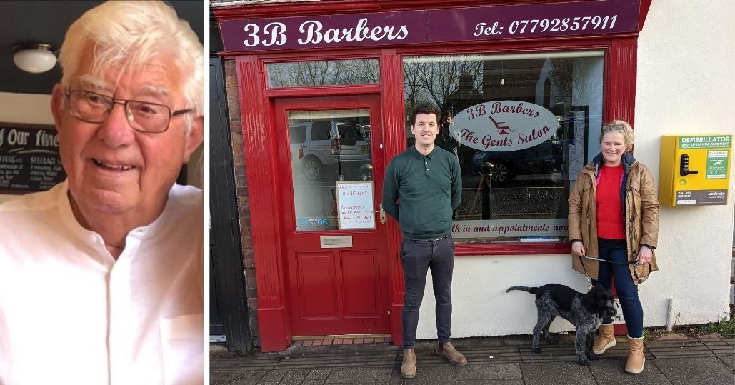 Defibrillator installed outside Stone barbers in memory of a customer that died from a heart attack