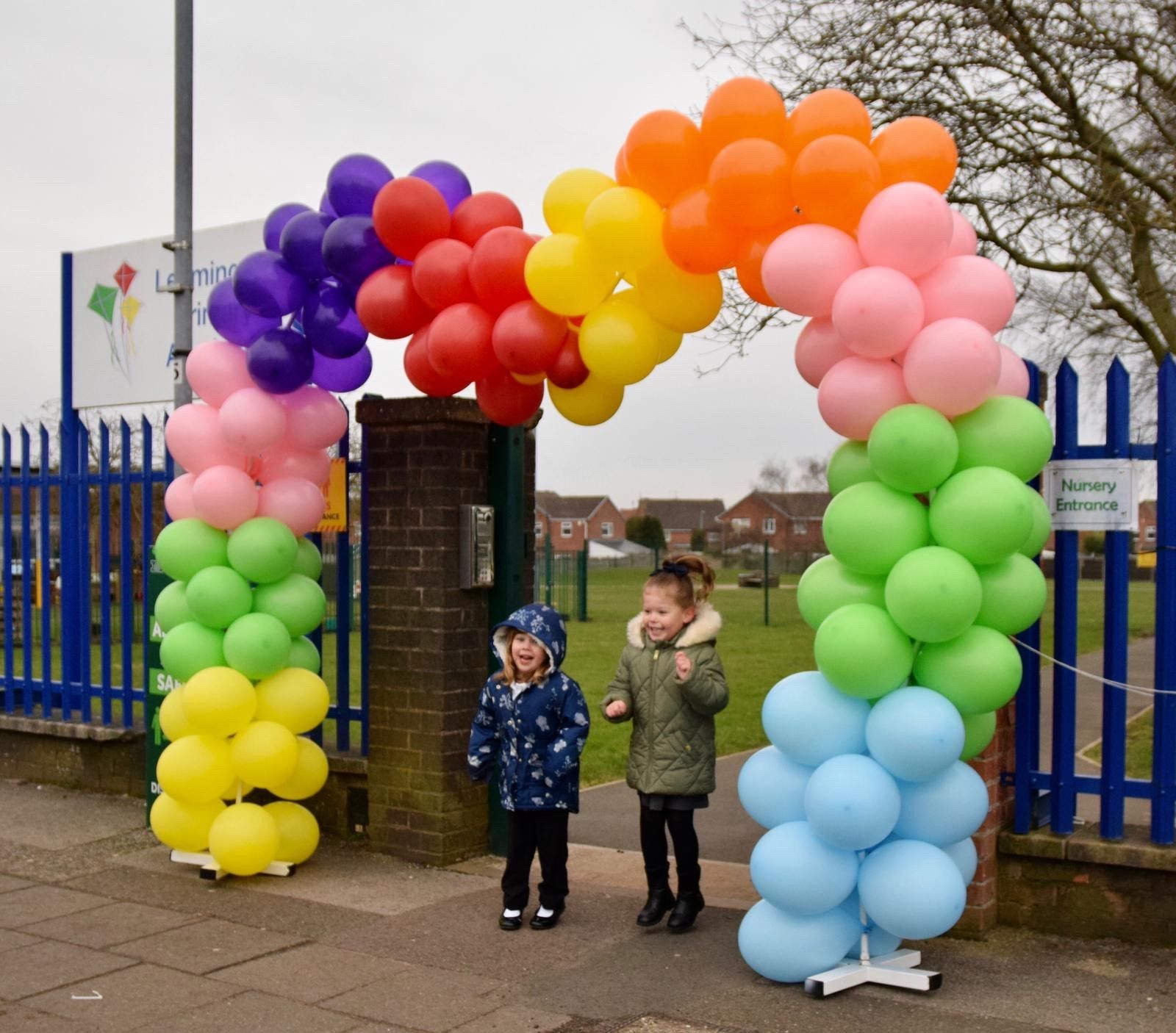 Leamington Primary and Nursery Academy children return to school in rainbow fashion
