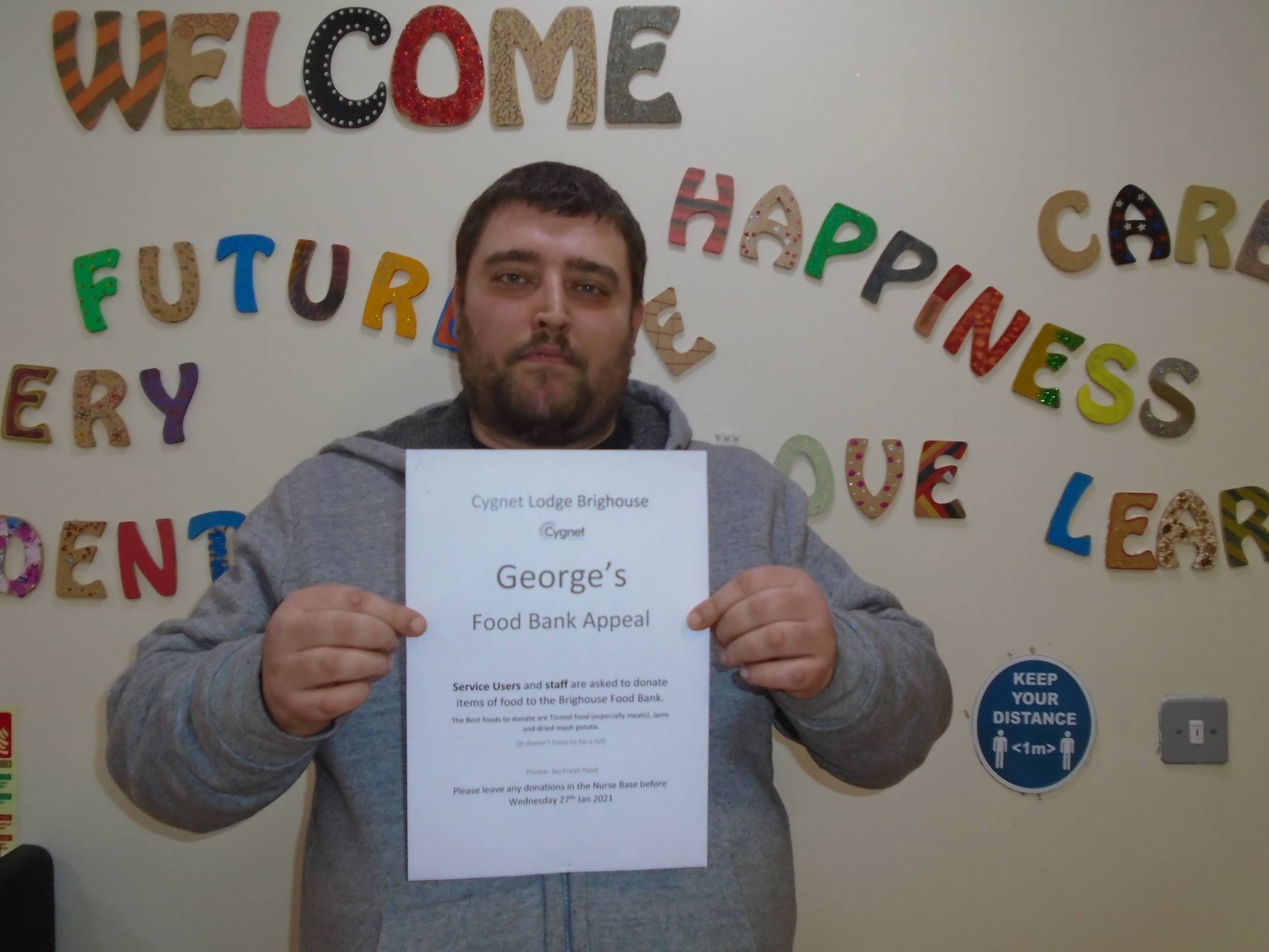 A service user at Cygnet Lodge Brighouse organises a monthly foodbank collection
