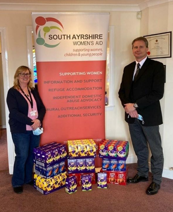 South Ayrshire Women's Aid receives Easter egg donations from Ayr funeral director