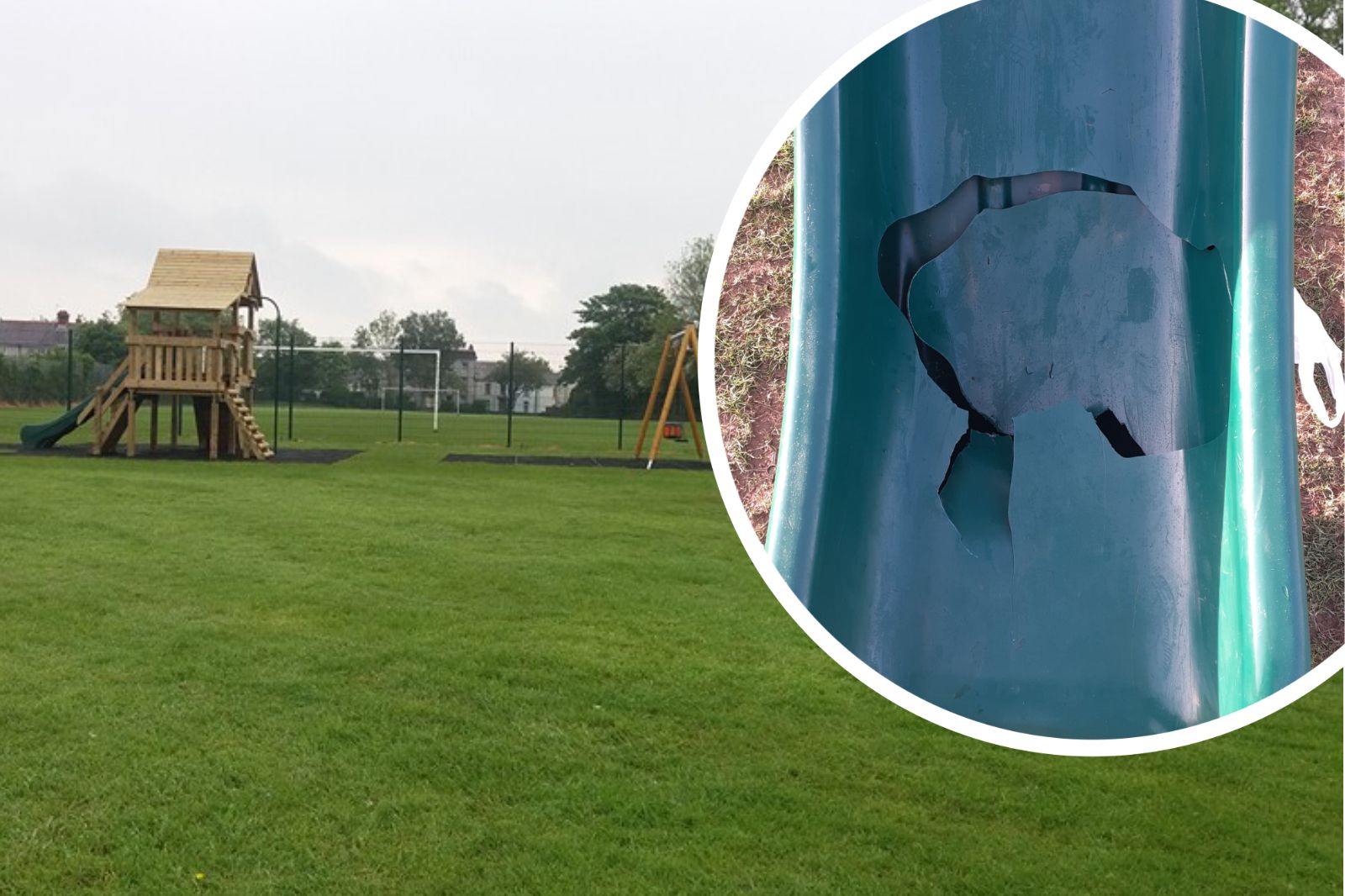 Carmarthen children's play area forced to shut after vandals smash slide with large rocks