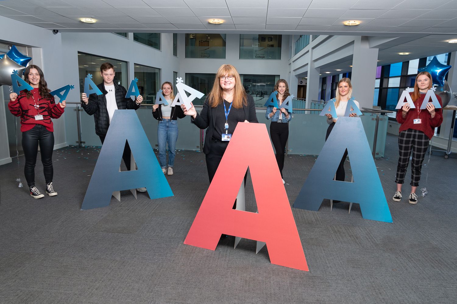 Students from Burnley College Sixth Form Centre celebrate A Level results success