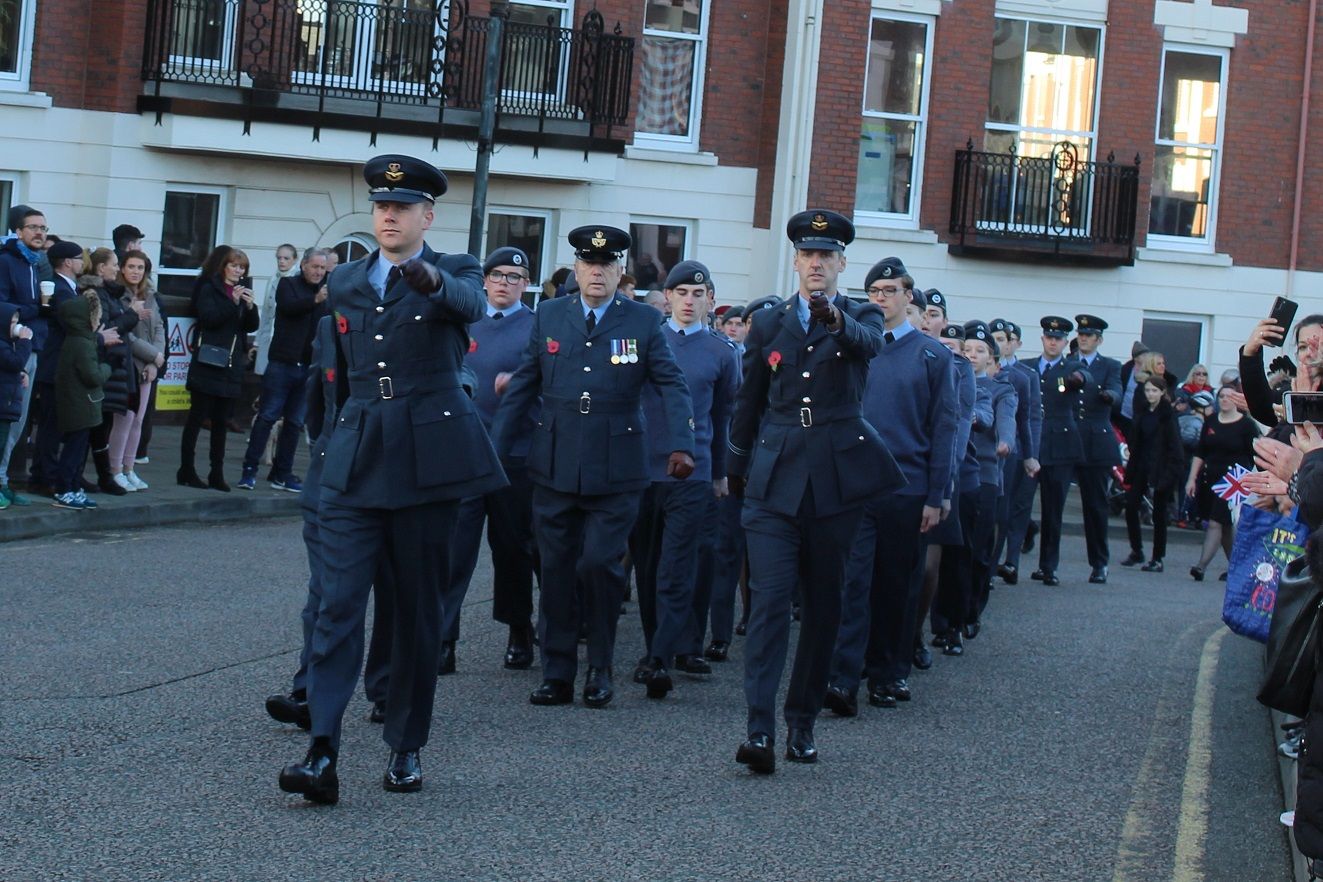 Royal Air Force Air Cadets march in Remembrance in Liverpool