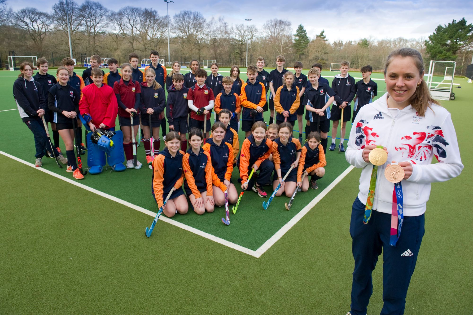 Olympic gold medalist Giselle Ansley praises Surrey school at sports pitch unveiling