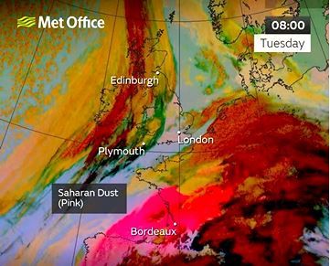 Saharan dust moving across Europe could hit UK on Wednesday