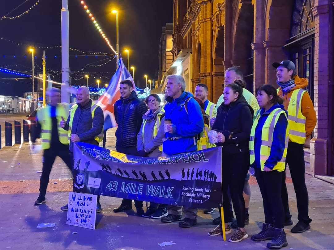 Rochdale military veterans complete 43-mile charity walk to Blackpool