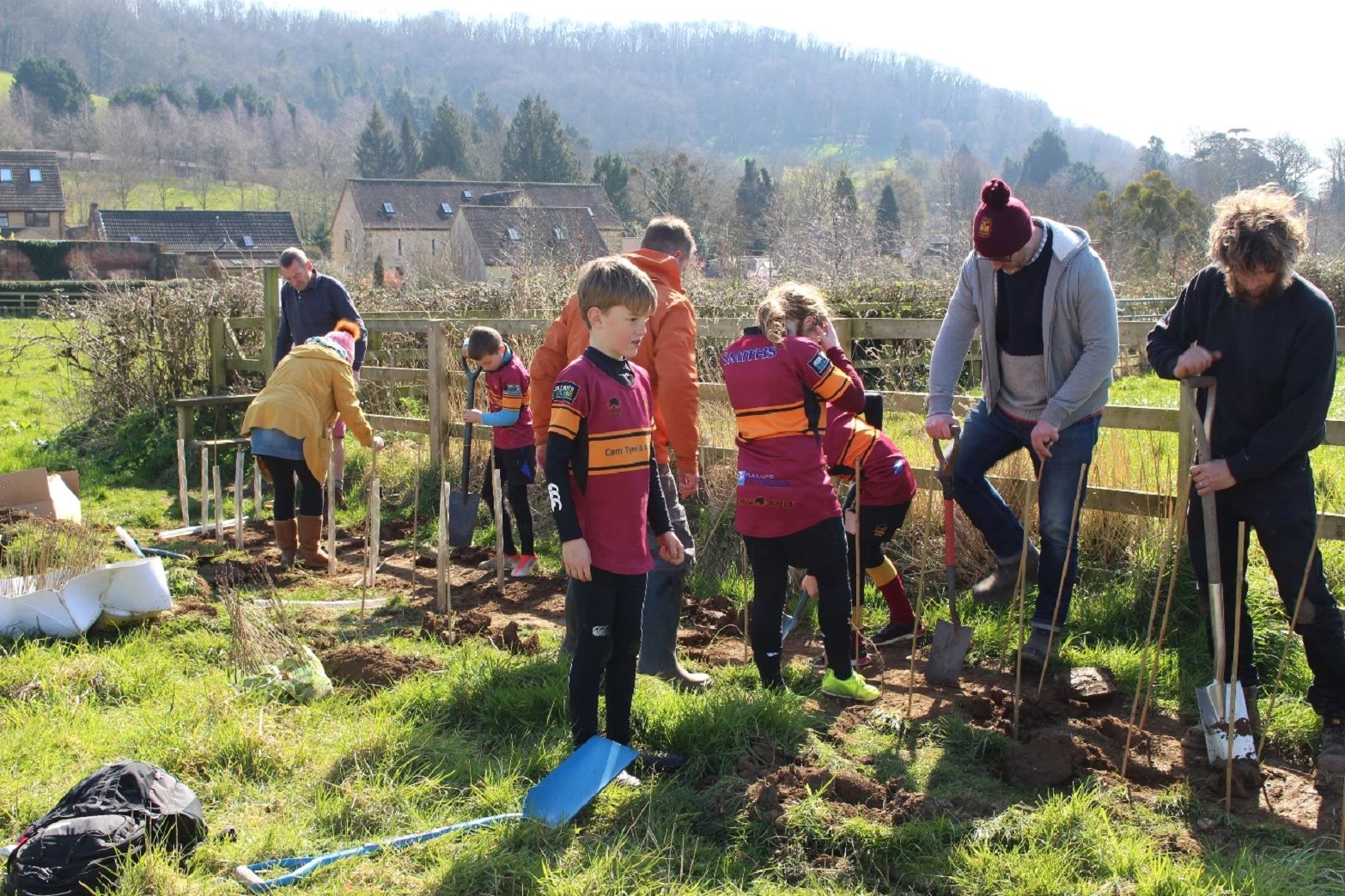 Volunteers dig deep to plant 2,620 trees at a Dursley rugby club