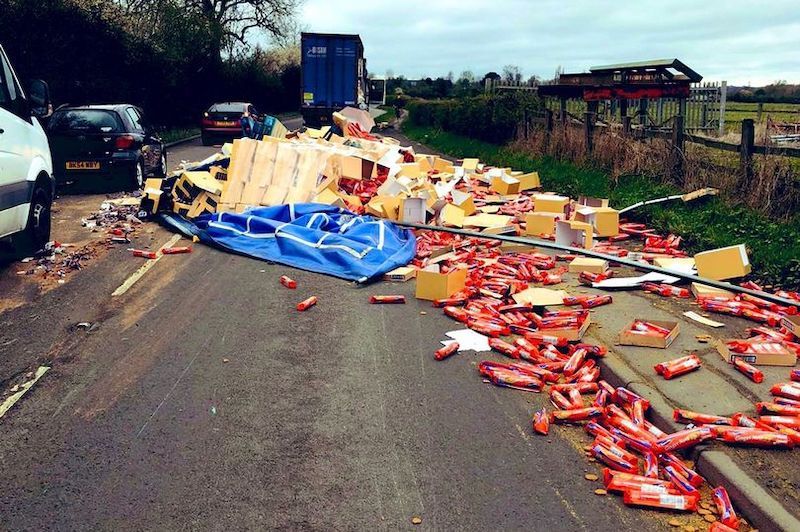 Lorry takes the biscuit after spilling hundreds of McVitie's ginger nuts across road