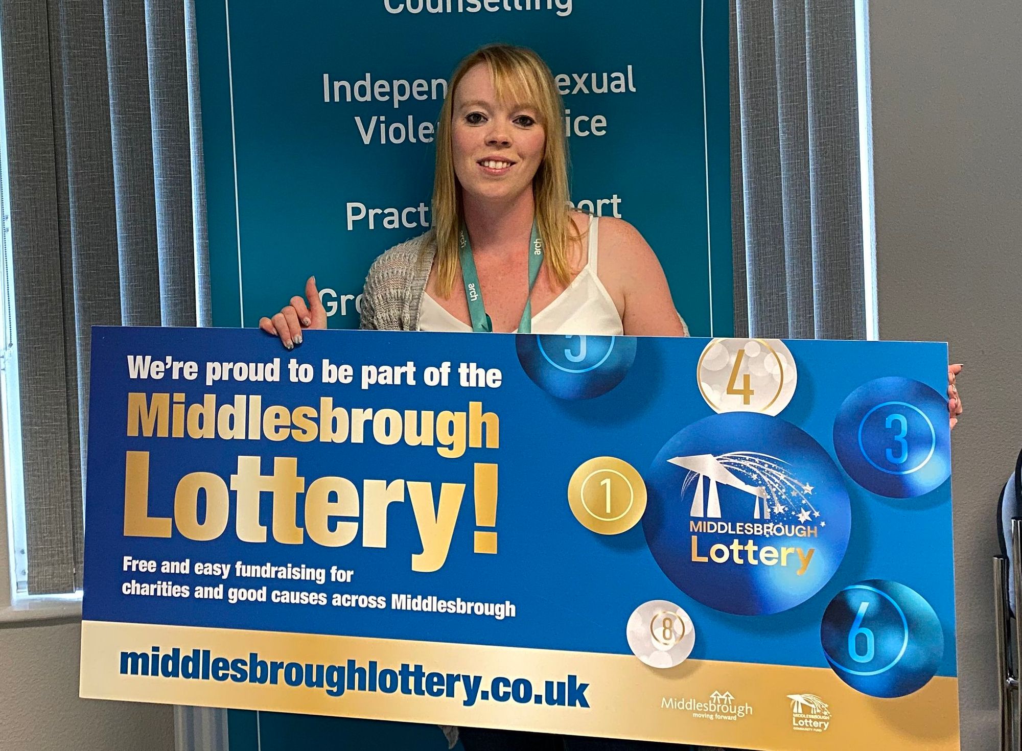 Ecstatic Kerri wins £2k on the Middlesbrough Lottery