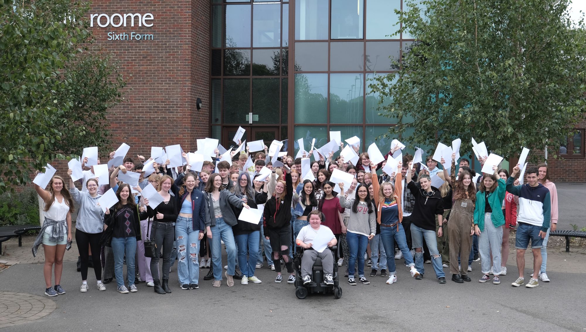 Students and staff at Fallibroome Academy celebrate excellent A-level results
