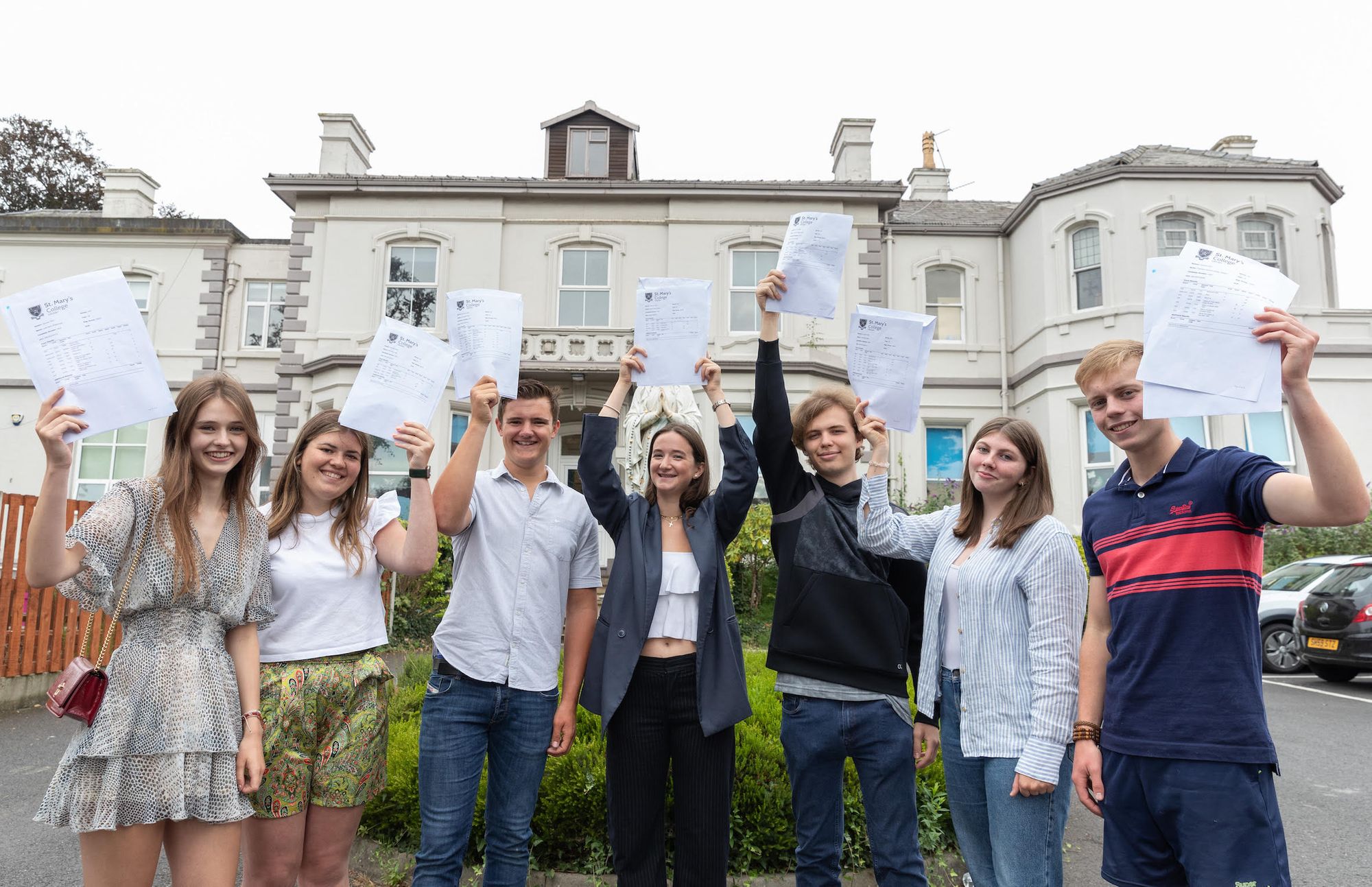 Students and staff at St. Mary's College celebrate excellent A-level success