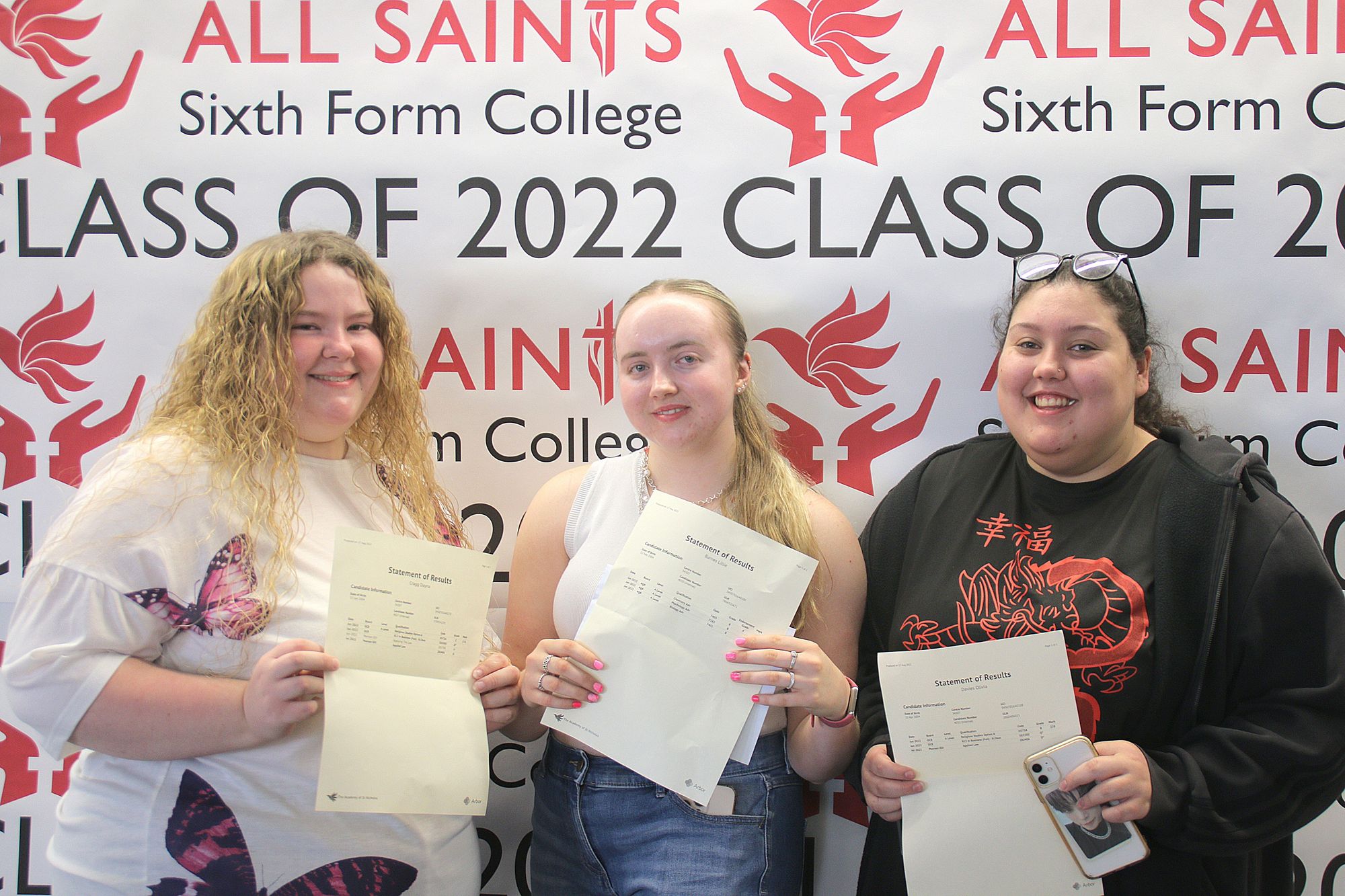 Happy faces at All Saints Sixth Form College in Garston on A-level results day