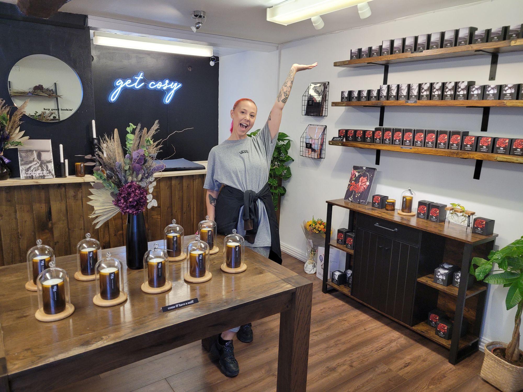 Stone woman making candles in beer bottles opens own shop in town