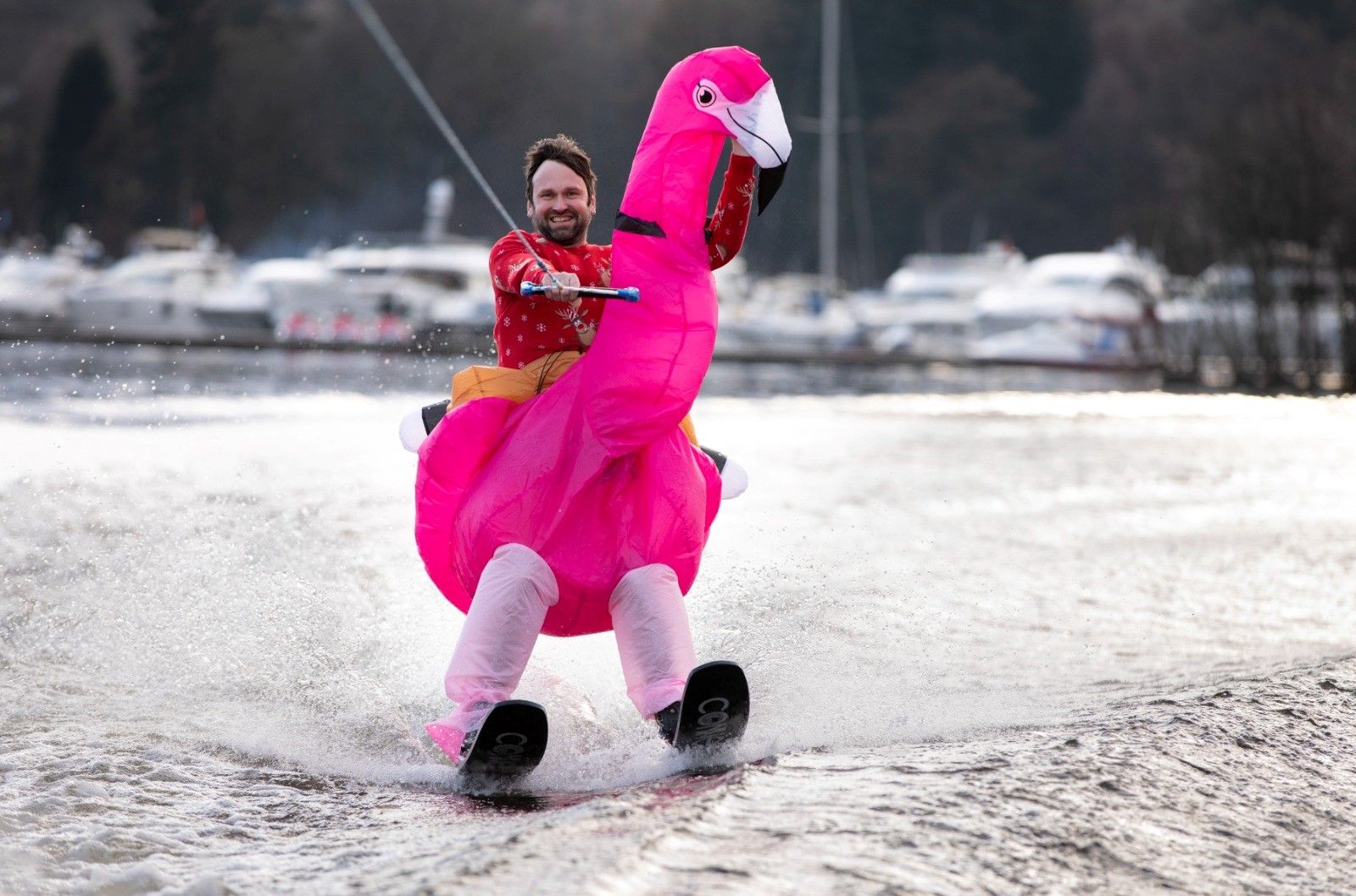 No monsters to be found in Loch Lomond - just a water-skiing flamingo, Santa and his elves