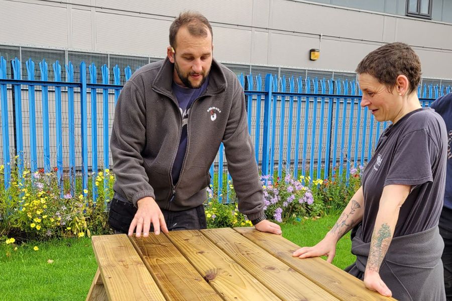 RHS wellbeing garden will feature benches created by Emmaus Bolton homeless charity
