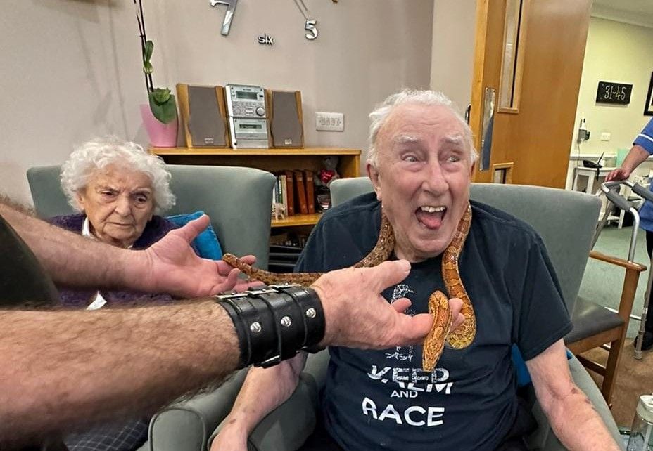 Longridge care home residents get hands-on during exotic animal visit