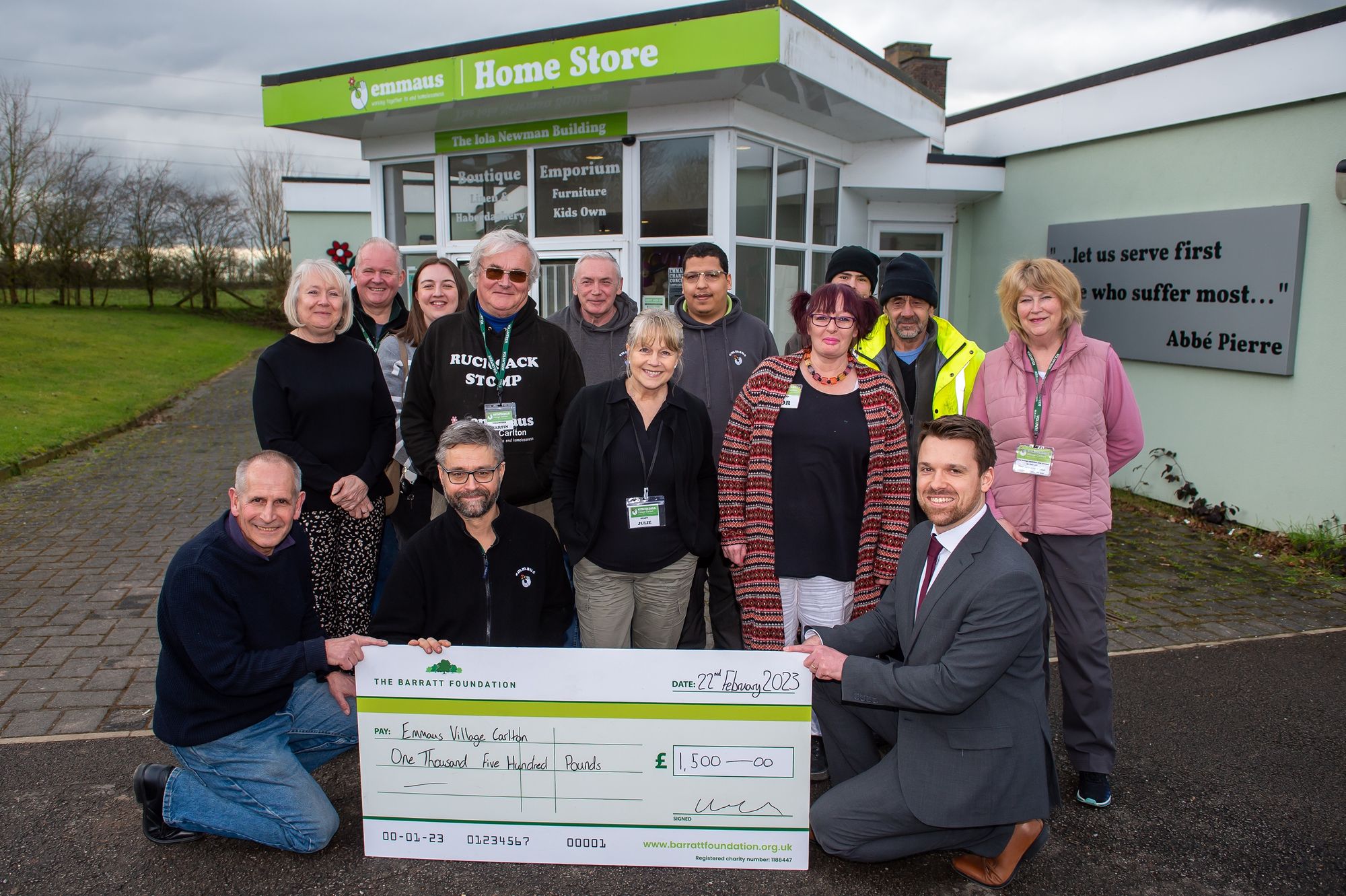 Emmaus Village Carlton boosted by £1,500 donation