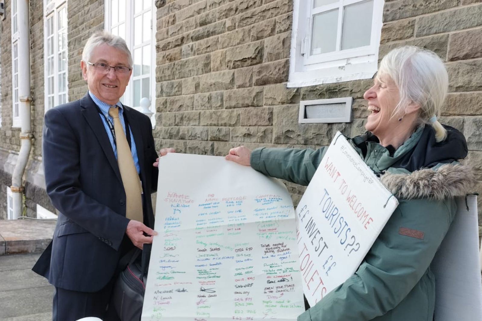 Campaigners for public toilets at Burry Port Harbour present petition to council