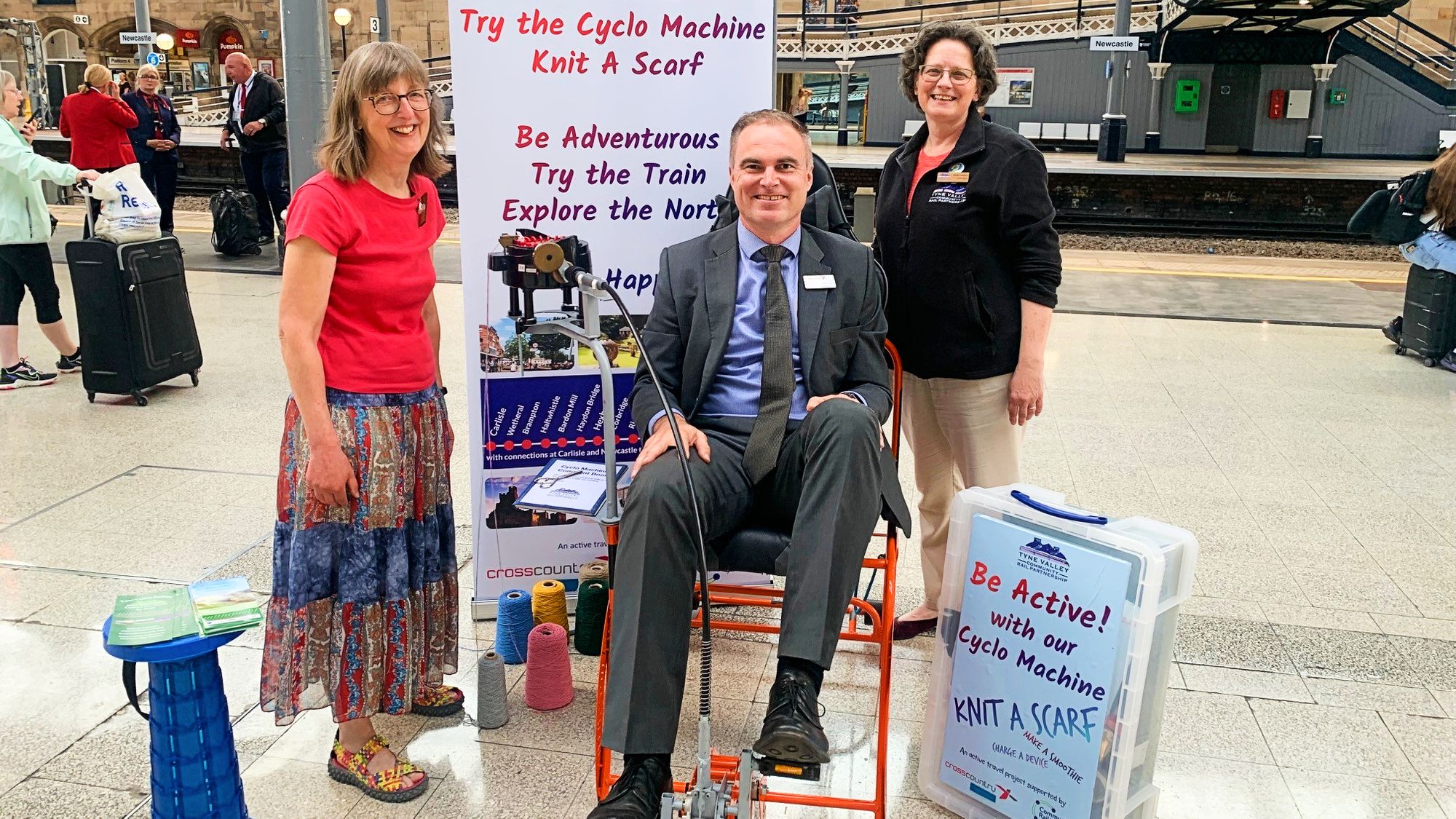 Tyne Valley Community Rail Partnership's Cyclo Knitter wows passengers at Newcastle station