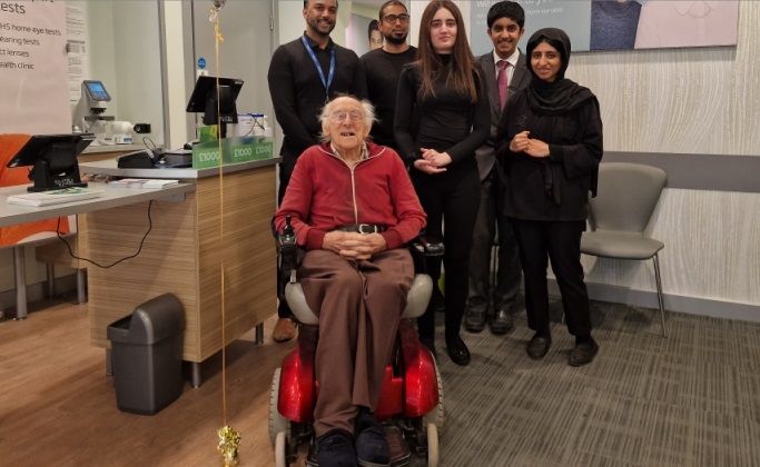 Gifts, balloons and glasses for retired engineer and teacher on 100th birthday