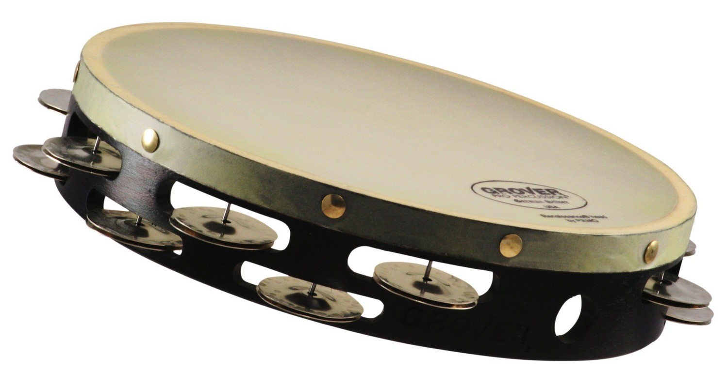 Grover 10" dblrow tambourine German silver jingles synthetic head