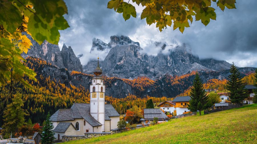 VRN Alpine Traditional mountain church Dolomites Colfosco 1273592305 GETTY