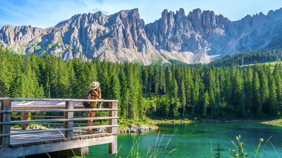 VRN Lake carezza and latemar mountain range Dolomites 2188488117 GETTY