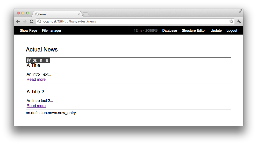 News definition example in edit mode