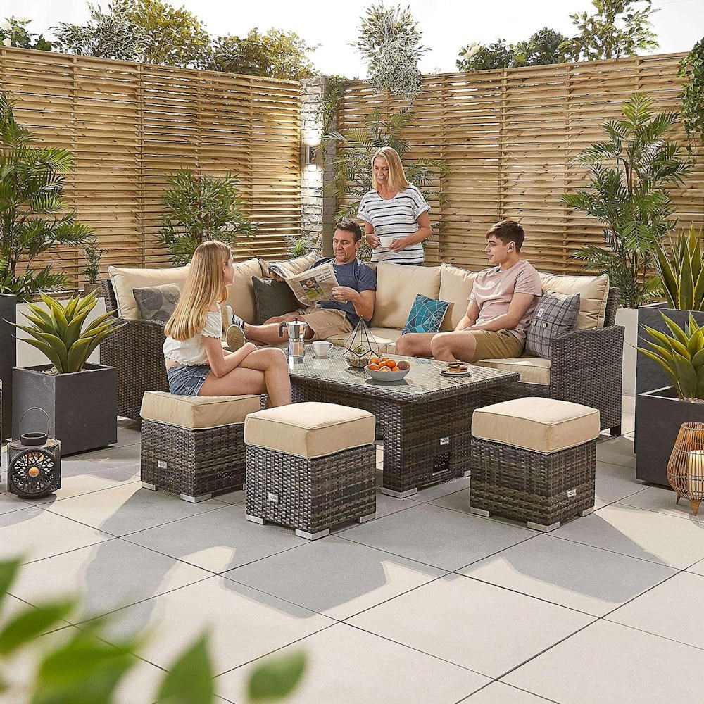 Nova Cambridge Corner Dining Set & Rising Table Left Hand Brown