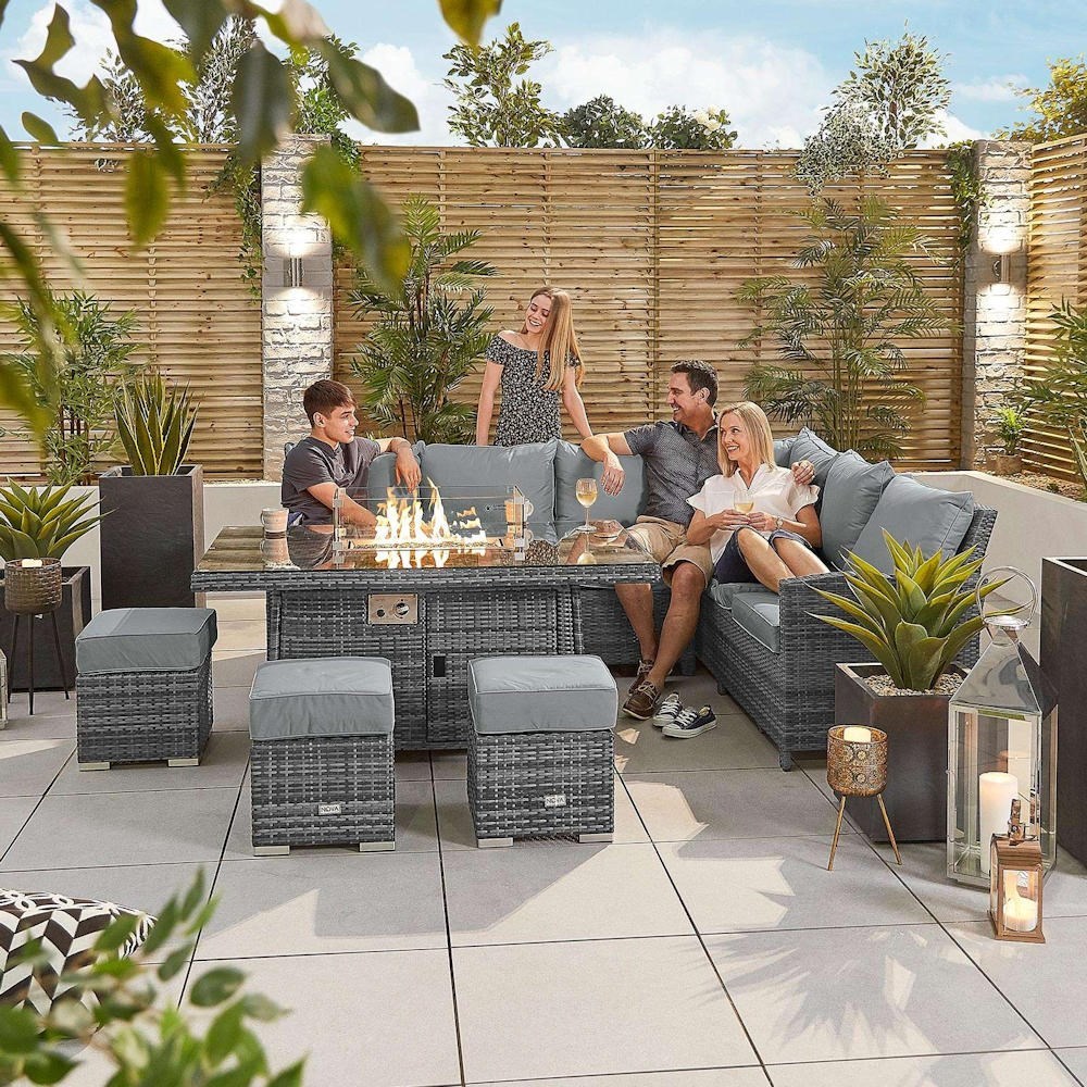 Nova Cambridge Corner Dining Set & Fire Pit Table Right Hand Grey