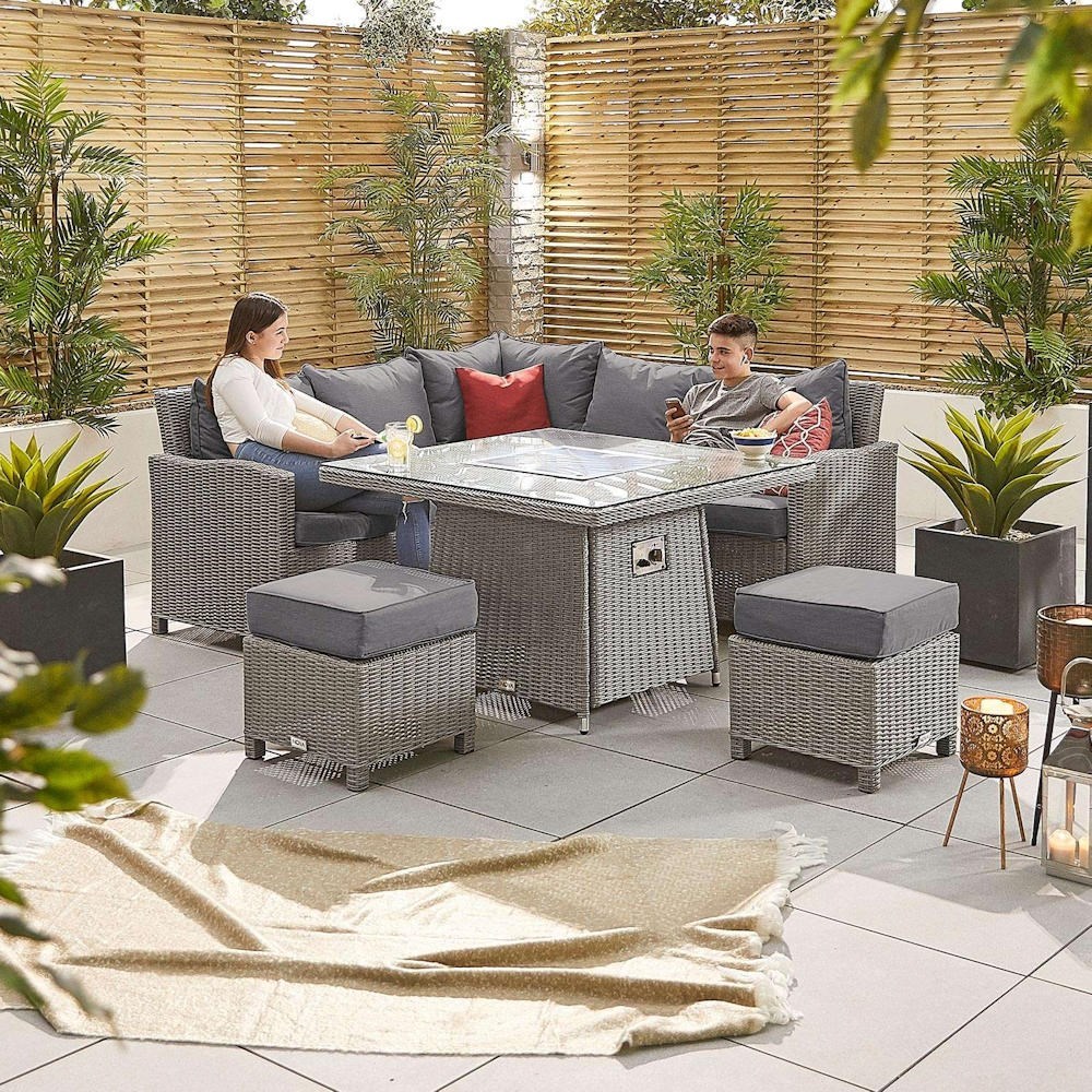 Nova Heritage Ciara Compact Corner Dining Set & Fire Pit Table White Wash