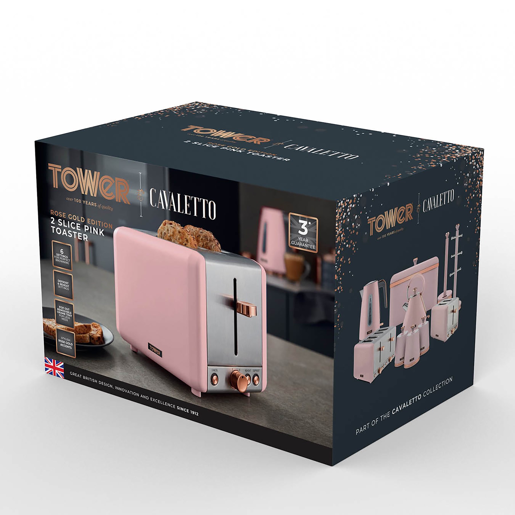 Tower Cavaletto 2 Slice Toaster Pink / Rose Gold (T20036PNK)