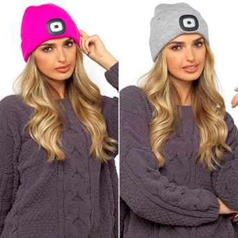 Ladies Led Beanie Hat Grey/neon Pink 