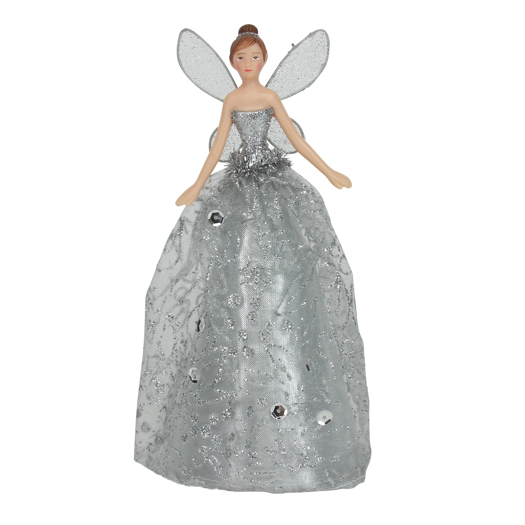 Gisela Graham Silver Glitter Fabric/resin Tree Top Fairy Small (31841)