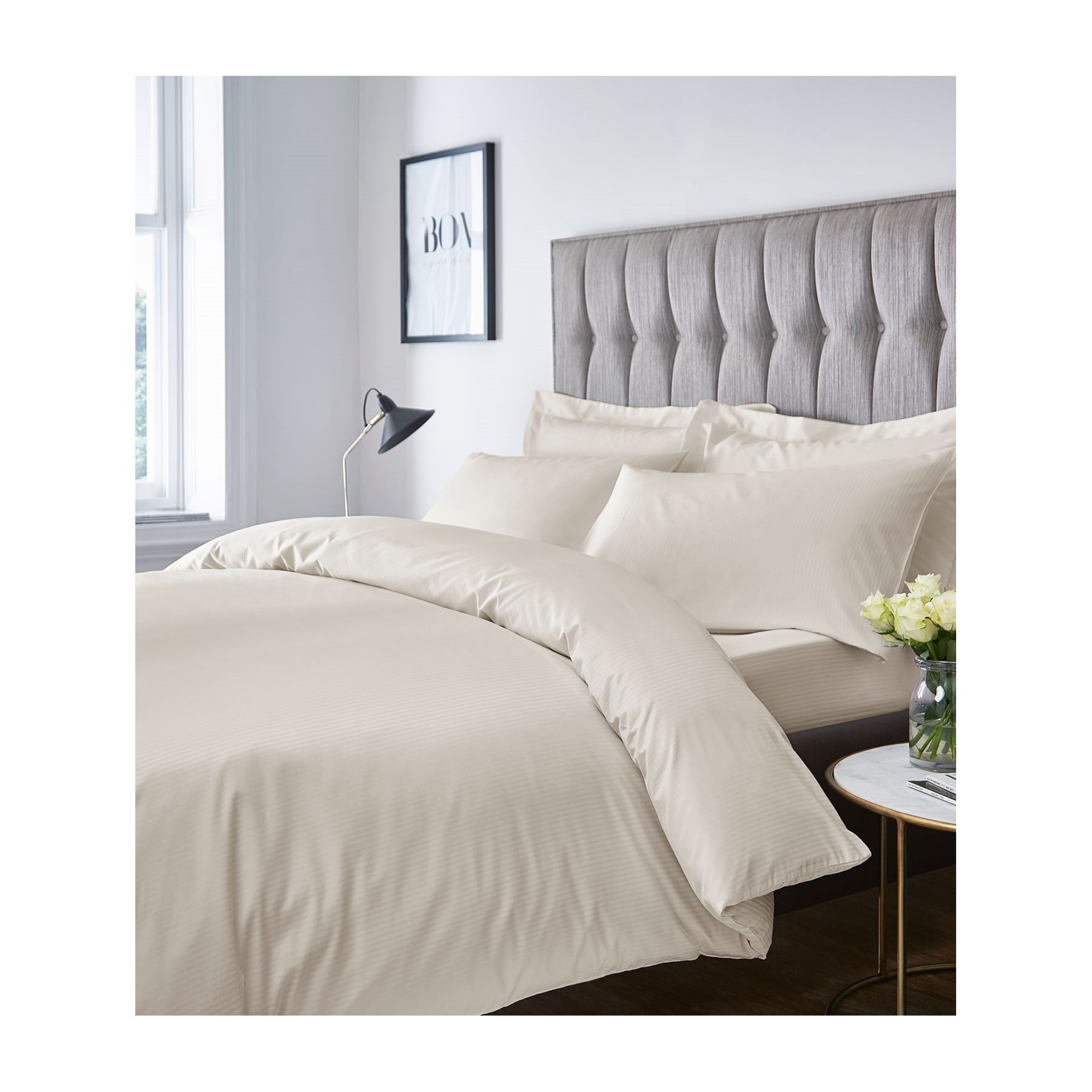 Satin Stripe Fitted Sheet Cream Double (SS DFD/CR 36570)