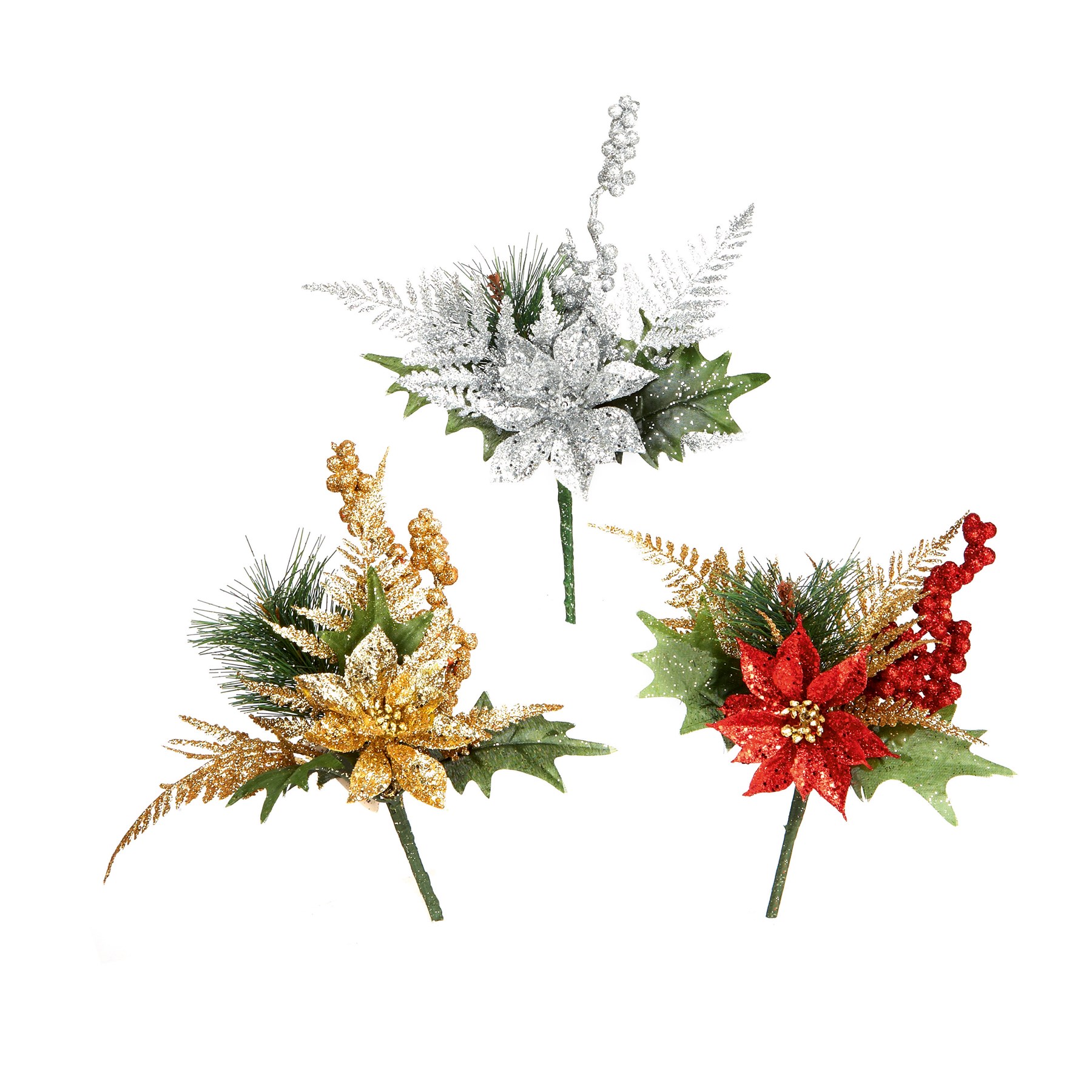 Pr 3 Asst Glitter Flower Pick 15cm (AC116316)