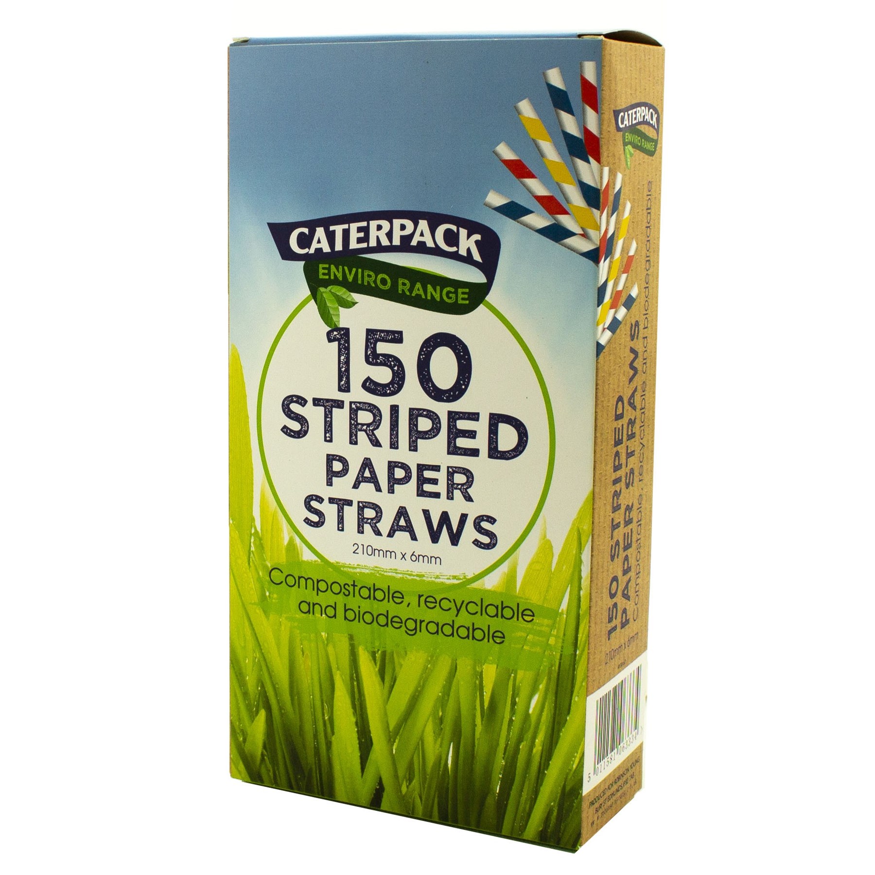 Caterpack Compostable Candy Stripe Paper Straws 150s (30167)