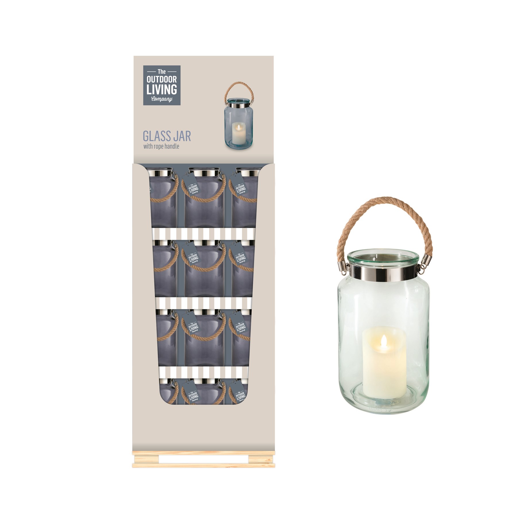 Glass Candle Holder Clear Rope Handle 30cm (CH183009C)